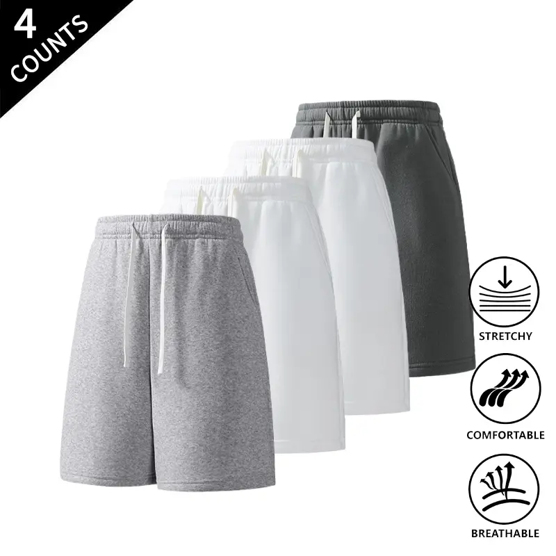 4-Pack Summer Vibes Men’s Sweat Shorts – Elastic Waist, Comfortable & Breathable, for Workouts & Everyday Wear