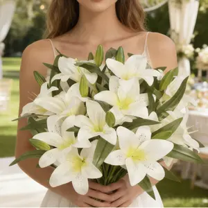 18pcs Artificial White Lilies | High-Quality Plastic, Realistic Touch, Ideal for Wedding Bouquets, Home Decoration Bouquet, Table Decor, and Event Decorations - Durable, Easy to Clean, Maintenance-Free, Suitable for Various Holidays