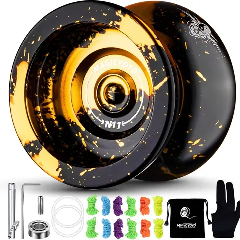 MAGICYOYO Battery-Free Aluminium Alloy Yo-Yo for Adults & Age 12+ Beginners, Unisex Dual-Purpose with Responsive Entry-Level/Unresponsive Advanced Modes, Detachable Weight Rings, Glove, Bag, Bearing Kit, 12 Strings