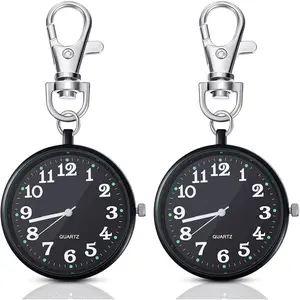 2 count Quartz Pocket Watch with Key Buckle Round  Clip  Watch Portable Unisex