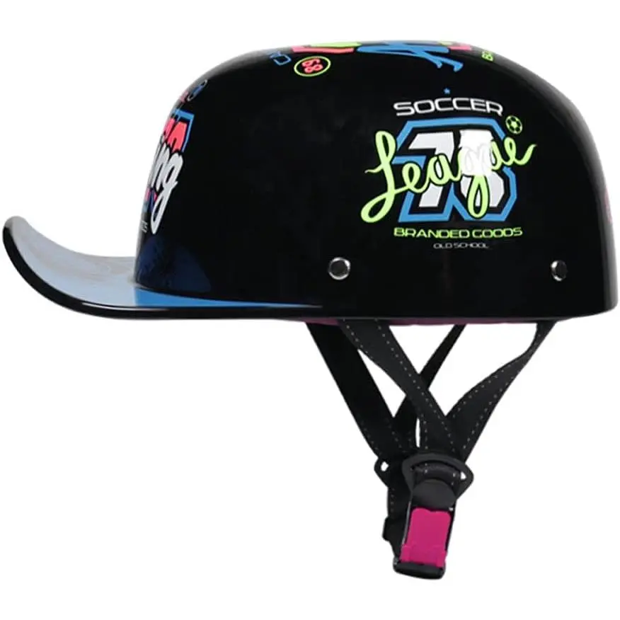 DOT Certified Open Face Motorcycle Hard-Shell Helmet with Visors, Retro Baseball Cap Style Half Helmet for Men, Chopper Cruiser Street Scooter Moped Use, Hard-Shell Helmet Visors