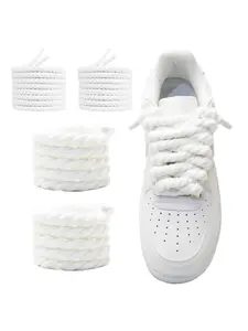 Pair of 8mm Three-Strand Cotton Rope Colorful Thickened Knotted Shoelaces, Party Style, All Seasons, Plain Pattern, Non-Toxic