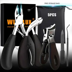 5pcs Toenail Clippers for Seniors Thick Toenails, Slanted Curved Ingrown Toe Nail Clippers for Men Angled Head Large Toe Nail Clippers with Catcher Wide Opening Thick Nails Nail Cutter Gifts for Men Women