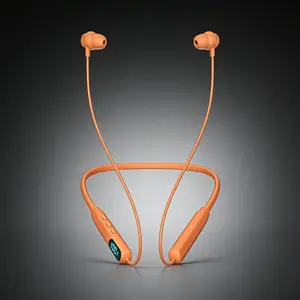 Orange Neckband Wireless Earbuds - IPX4 Sweatproof Silicone In-Ear Audio Headphones, Hi-Fi Sound, LED Battery Display, Magnetic Connection, Cable Management, ENC Noise Cancellation, Smart Voice Assistant for Sports & Hands-Free Calls, Electronic Heads,usb