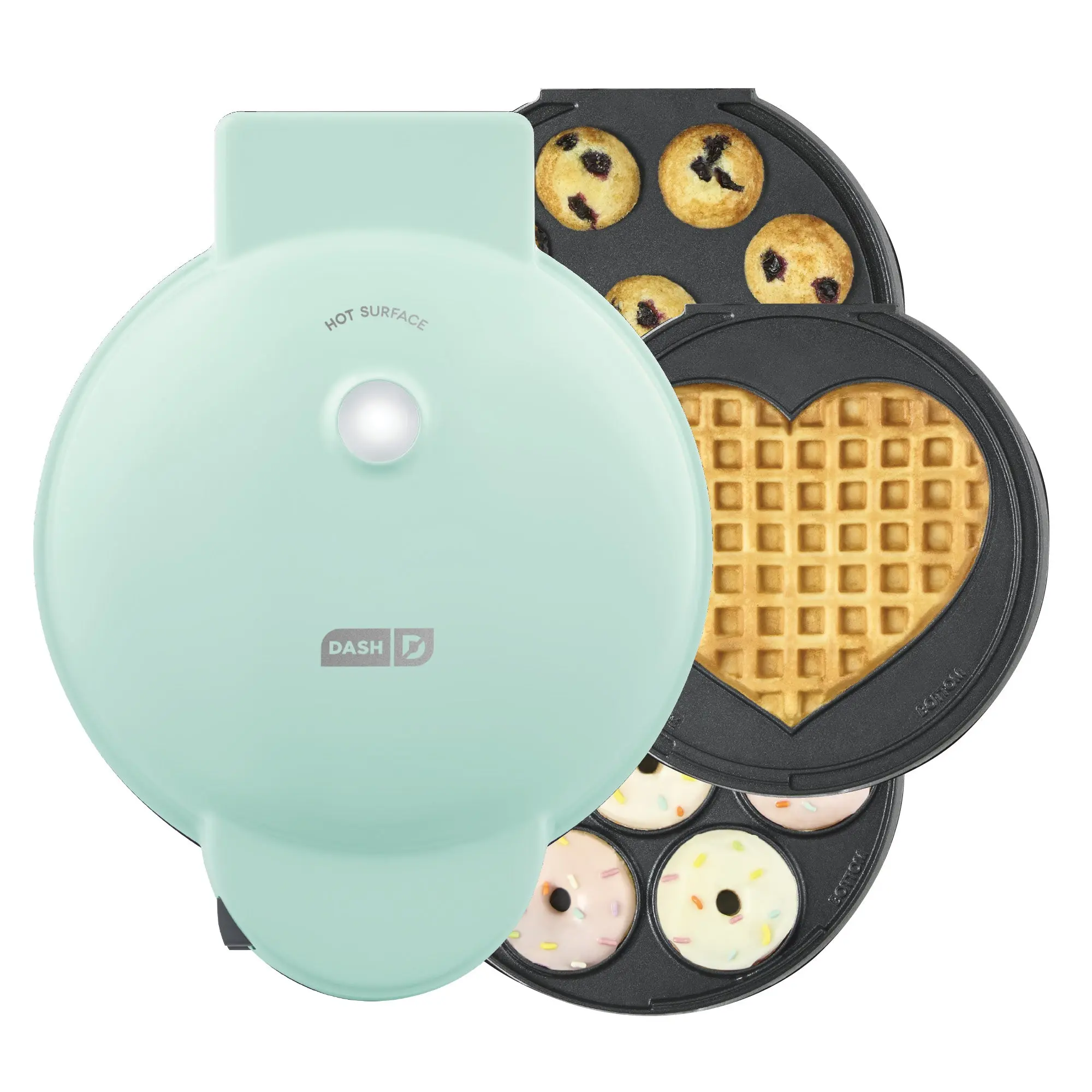 DASH MultiMaker® Specialty Kitchen Appliance Treat Maker System - 9 Mini Cupcakes, Donuts, Heart Waffles, Mini Treats, Nonstick Removable Plates, Easy Cleanup, Quick Cooking for Bake Sales, Holidays & Decorating