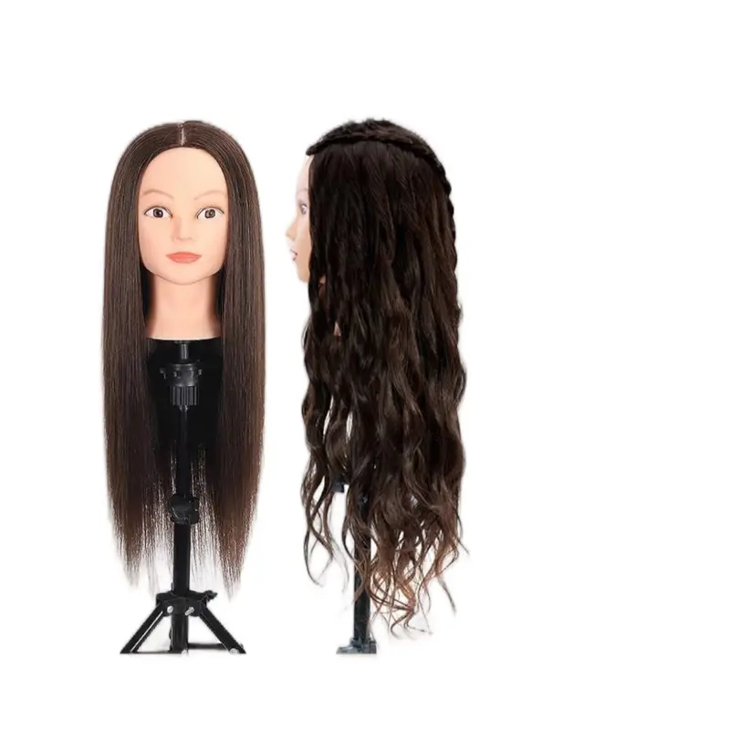 Human Hair Mannequin - 100% Human Hair, Long Straight Hair, Black Color, Ideal for Styling and Varying Hairstyles