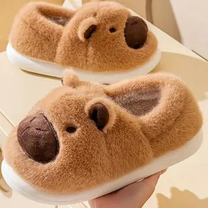 Cozy Cartoon Capybara Plush Slippers Unisex Warm Fuzzy House Shoes for Indoor & Outdoor Winter