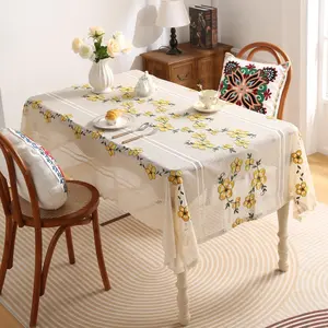 Room Decor Flower Embroidered Tablecloth, Summer Household Decorative Tablecloth, Elegant Protective Design Dining Table Cover for Home Decor Party Holiday, Bedroom Decor, Picnic Table Cover