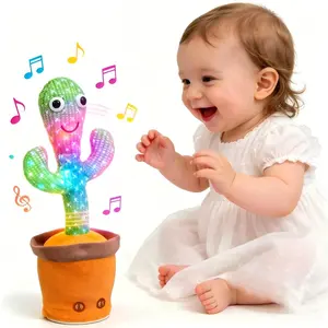 Dopamine Cactus Sensory Toy for Babies 6-18M, Soft Corduroy Dancing Plush, Singing Talking Mimic Repeats What You Say, LED Flash Light Up, Interactive Developmental Toy for Toddler Speech & Sensory Learning