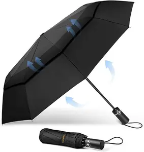 TECKNET Windproof Umbrella for Rain, Large Travel Folding Umbrella, Strong Compact Umbrella for Wind, Automatic Portable Umbrellas, Double Vented Canopy Golf Umbrella with 10 Ribs for Men Women