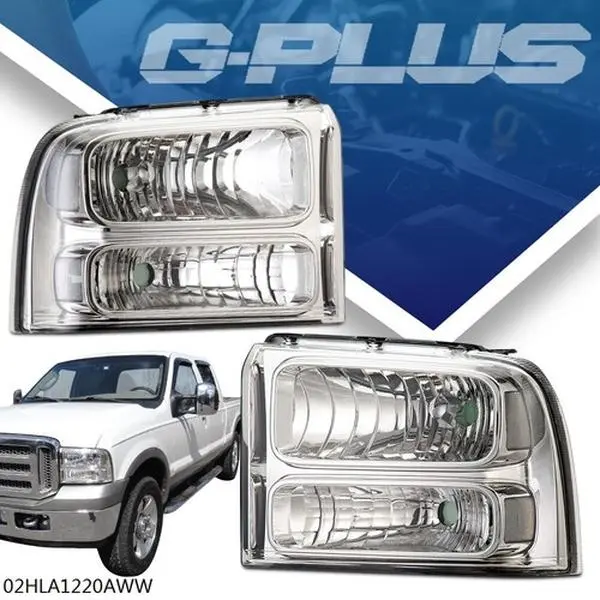 G-PLUS Headlights for 2005-2007 Ford F250/F350 Super Duty Headlight Assembly Clear Corner Clear/Chrome New
