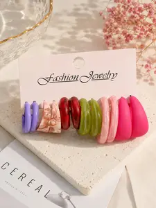 6pcs Set Acrylic Resin Acetate C-Shape Earrings, Fashion Jewelry Combo, Stylish Accessories for Women, Perfect Gift Idea