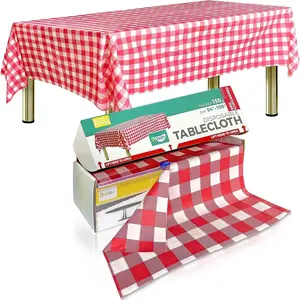 Checkered Plastic Table Cloth Roll 54in X 100ft with Built in  Box, Table Cover for Party, Picnic, Events Tablecloths Disposable