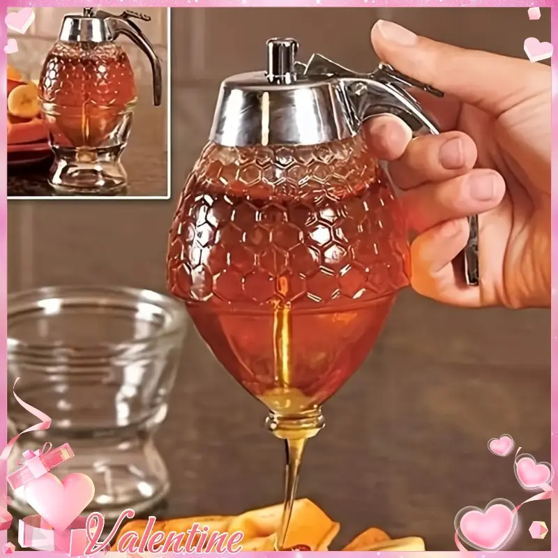 Honey dispenser with holder - for syrups, sauces and condiments, Condiment Containers - versatile kitchen gadget for olive oil, chocolate, condensed milk