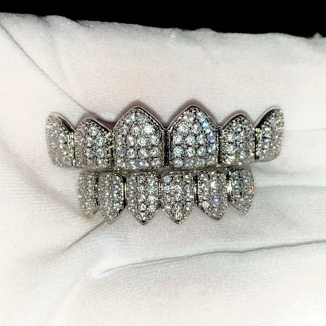 14k Gold/White Gold Diamond Hiphop Jewelry Iced Grillz Set