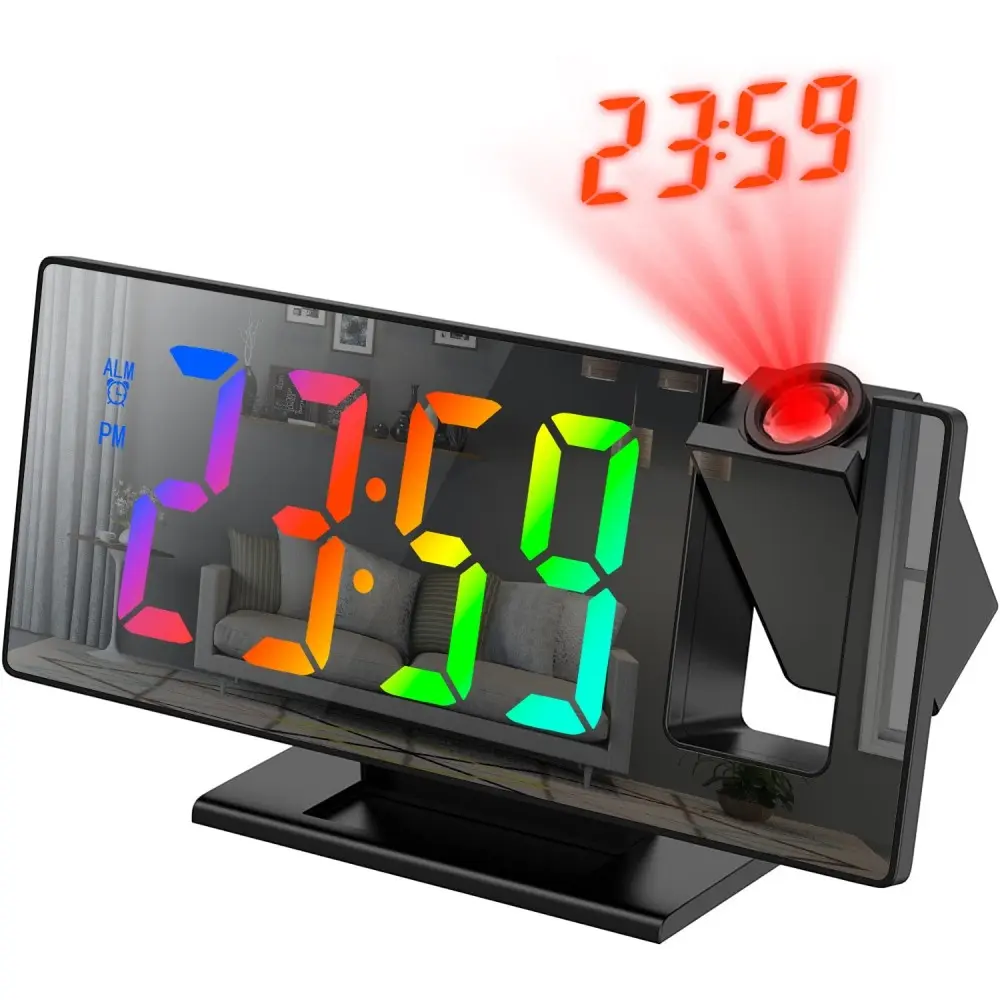 1pc Projection Alarm Clock, Digital Clocks, Mirror Clock, Usb Powered Clocks with Time Temperature 3 Level Brightness Adjustment Night Mode Snooze Clock 12/24H USB Projector LED Clock For Bedroom Living Room-CR2032 Battery Excluded