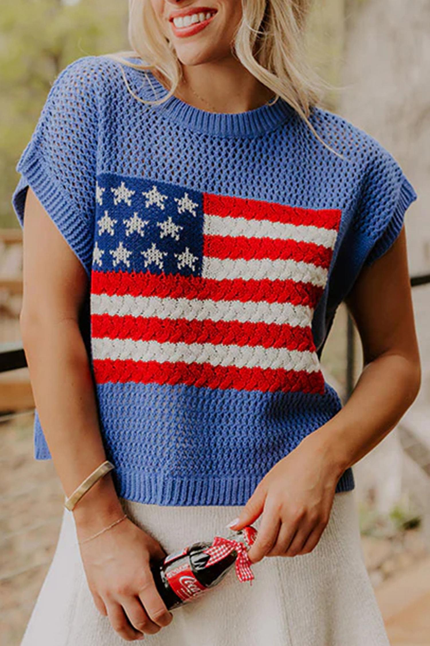 Mntaor Women's American Flag Graphic Relaxed Fit Short Sleeve Knit Sweater Top for Independence Day Festivals & Casual Streetwear Knitwear - Womenswear Mntaor Women's American Flag Graphic Relaxed Fit Short Sleeve Knit Sweater Top for Independence Day Festivals & Casual Streetwear Knitwear - Womenswear