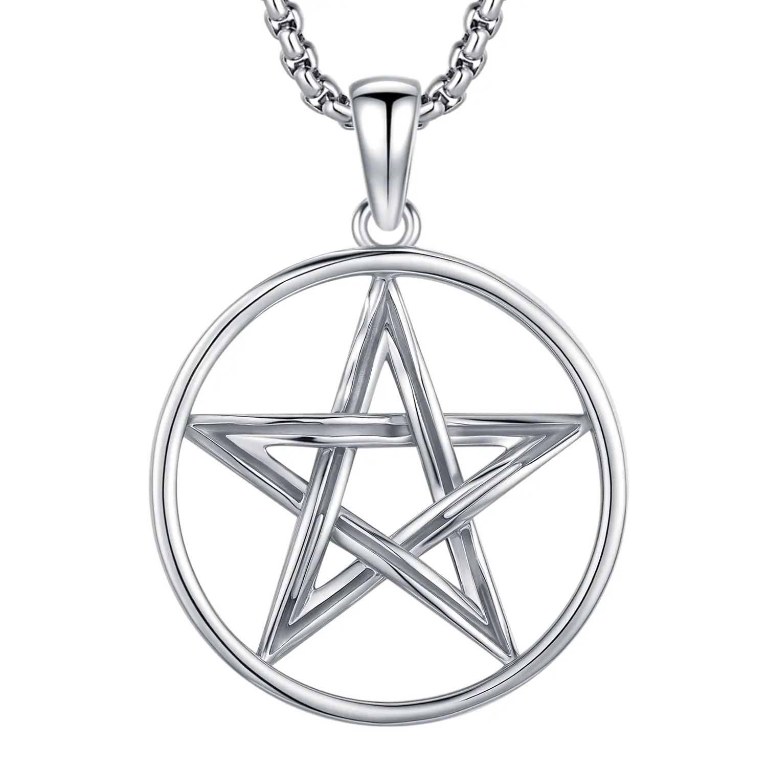 DRINSPER S925 Sterling Silver Pentacle Necklace, Classic Pagan Symbol, Minimalist Design, Non Tarnish Jewelry, Pendant with Chain for Pagans, Minimalist Pendant Necklace, Non Tarnish Necklaces