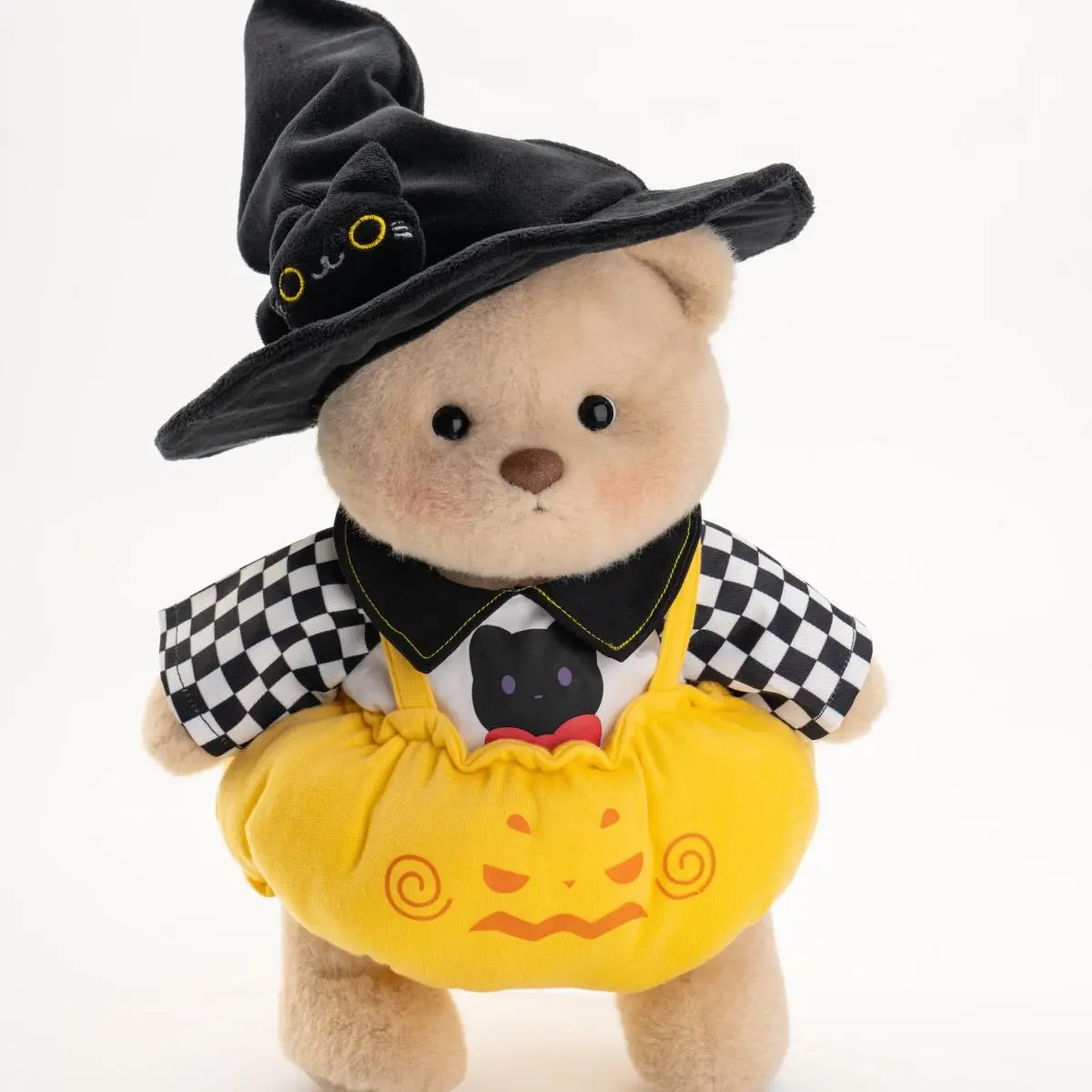 GETAHUG Handmade Jointed Teddy Bear, Adorable Design Stuffed Toy with Halloween Cat Hat & Pumpkin Overalls, Collectibles Gift for Toys & Hobbies Enthusiasts, Adorable Design Stuffed Toys