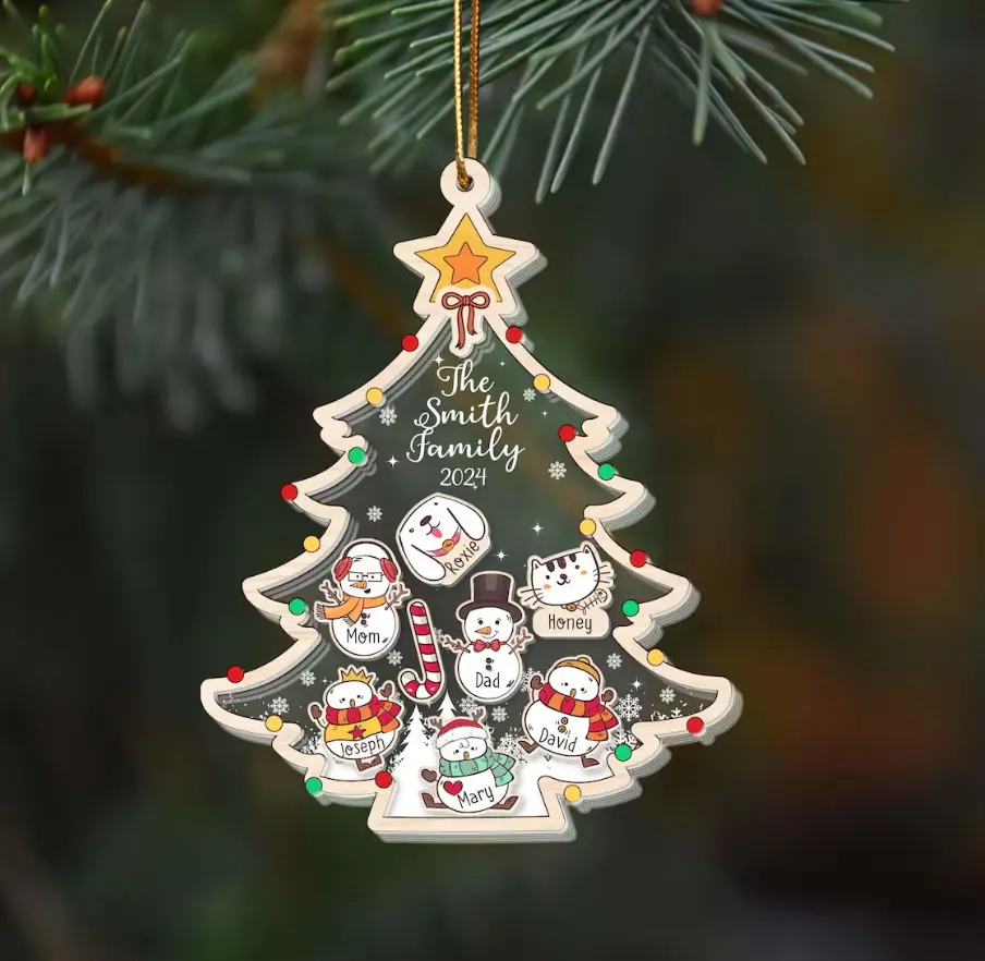 Personalized Snowman Family Christmas Ornament 2024, Family Snowman Ornament Custom, Christmas Tree Ornament, Family Ornament Christmas Gift