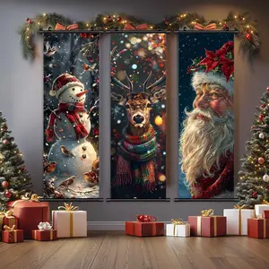 3-Piece Christmas Wall Art Set, Snowman & Reindeer & Santa Claus Posters, Modern Home Decoration, Waterproof HD Prints, Gift Box Included