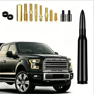 Short 50 BMG Bullet Antenna, 6061 Aluminum Anti-Theft Design with 10 Adapters for Easy Installation, Car Wash Safe, All Seasons Compatible with Ford GMC Chevrolet Silverado Trucks, AM-FM Radio Signal & Bluetooth Support
