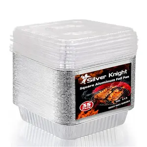 Silver Knight 35Pcs 8x8 Aluminum Pans With Lids 8 Inch Foil Pans With Covers - Cake Pans - Disposable Food Container - Great For Cake Baking Cooking Freezing Prepping Food