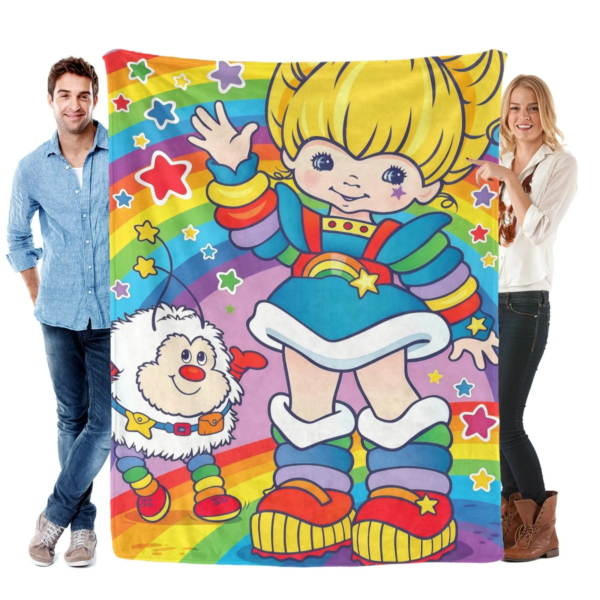 Rainbow Brite 80s Retro Cartoon Blanket Ultra Soft Flannel Fleece Cozy Warm HD Print Starlite Color Kids Magical Horse Bedroom Couch Sofa Throw Decor Decorative Throw Perfect Birthday Gift Christmas Gift for Nostalgia Fans Adults Women Men Vintage Style