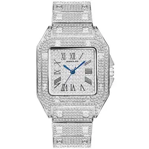 New Square Quartz Watch for Men & Women – Gold Diamond-Accent Dial with Rhinestone-Set Bracelet, Waterproof Luxury Look