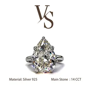 [Venus Jewelry] Lab Created Gemstone 14 CCT Pear Shape Plain Band LuxuryDesign Solid Silver 925 Ring