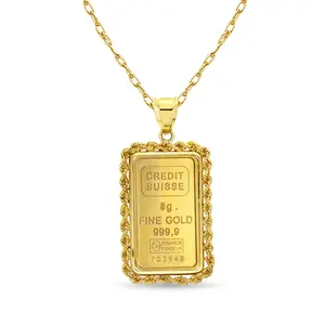 5 Gram Pamp Credit Suisse Gold Bar with Rope Bezel Necklace