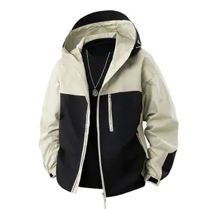 Modern Two-Tone Hooded Jacket - Full-Zip Casual Outerwear for Men, Medium Size, Stylish Two-Tone Color Scheme, Hooded Design, Full-Zip Closure