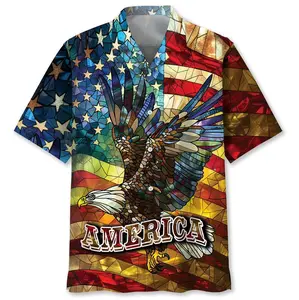 America Bald Eagle Of July Stained Glass Art Hawaiian Shirt, 250th Anniversary American Flag Button Down Shirt, 4th of July USA Flag AOP Aloha Shirt for Adults and Youth