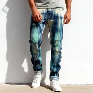 Men'S Slim Fit Straight Leg Jeans in a Retro Tie-Dye Style with Rips, Inspired by European And American Fashion  -3532 skinny jeans baggy jeans for men jeans pants for men denim