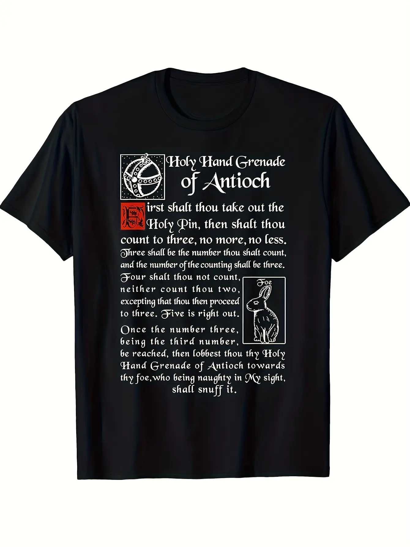 Monty Python Holy Hand Grenade Humorous Movie Quote Design Unisex Graphic Tees Casual Men's Top Vintage Funny T-shirt Crewneck Breathable