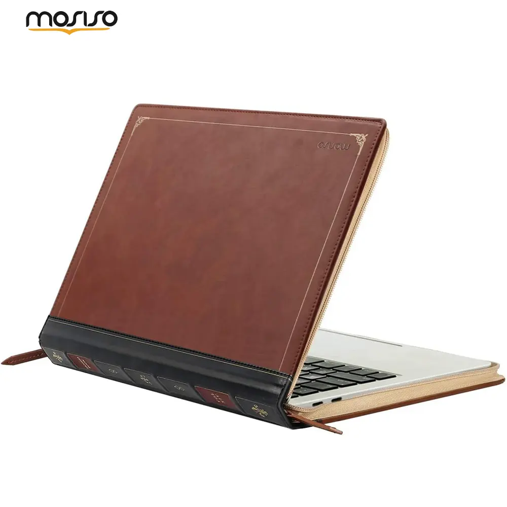 MOSISO Laptop Sleeve Case Compatible with MacBook Air 13 inch M4 A3240 M3 A3113 M2 A2681 M1 A2337 A2179 A1932 2025-2018/Pro 13 inch M2 M1 2025-2016, PU Leather Vintage Portfolio Cover, Brown, Commuting, Adults, La