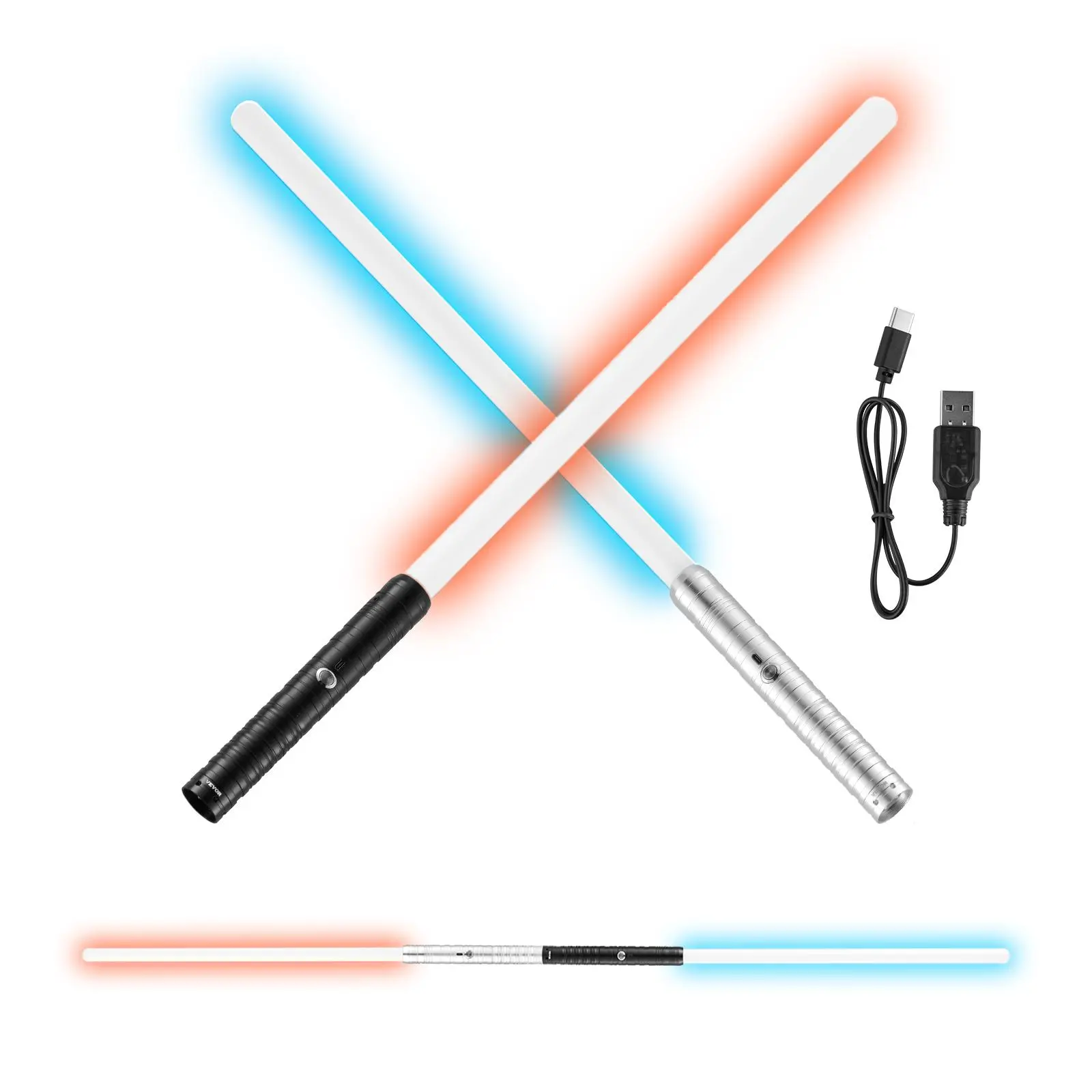 【Summerfinds】VEVOR 2-Pack Neon LED Light Saber Swords, 31 Inches Dueling Sabers with 7 RGB Colors, 4 Sound Modes, 8.35 Inches Realistic Handle, Rechargeable for 12 Years Above, Halloween Cosplay