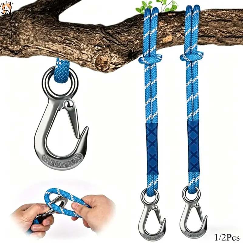 Heavy Duty Nylon Rope with Metal Hook for Amusement Park Swings Hammocks Patio Chairs Wear Resistant Hanging Rope Attachable for Swing Sets Tree Canopies Deck Chairs Outdoor Camping Garden Rope