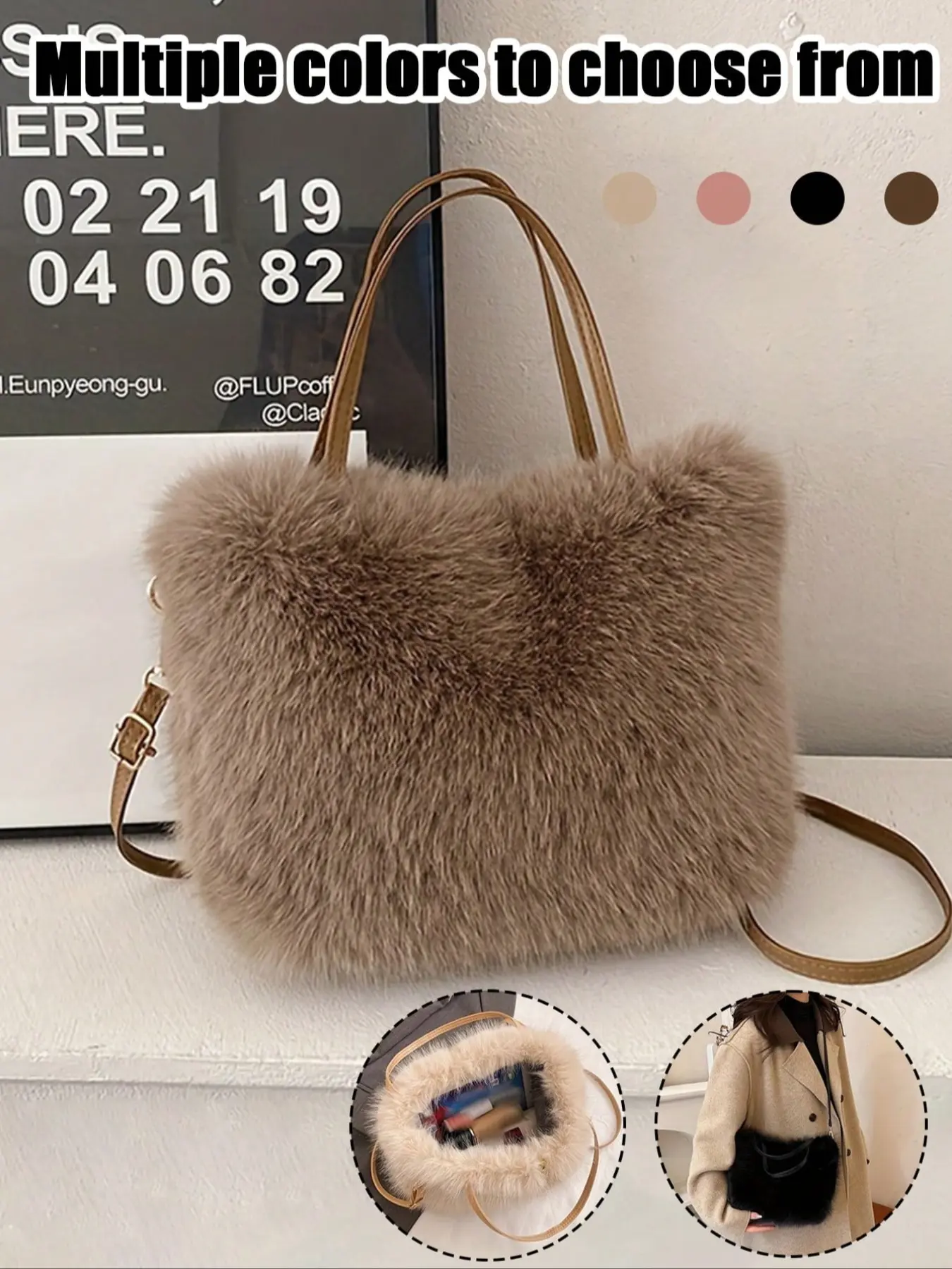 Lightweight Faux Fur Handbag Shoulder Bag for Women with Adjustable Strap, Magnetic Closure, Plush Hand Washable Top Handle Purse for Daily Outings, Honey Girl Style with Faux Leather Lining, Lightweight Puffy Handbag, Fashionable Handbag