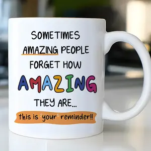Inspirational Ceramic Mug 11oz with "Amazing People" Quote - Colorful Positive Affirmation Coffee Cup for Colleagues, Teachers, Nurses - Appreciation Thank You Gift, No Electricity Needed, Ideal for Hot & Cold Drinks, Teacher Gift Item |   Playful Typogra