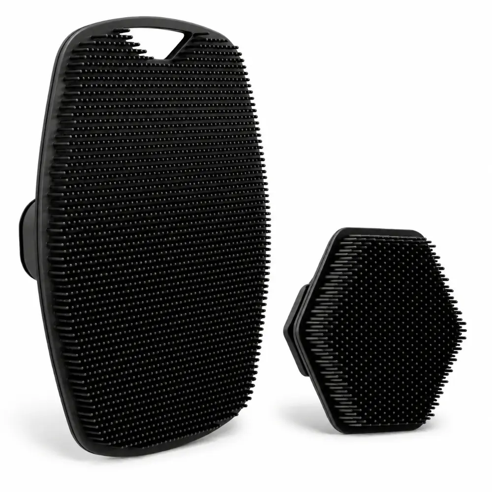 Hanging Silicone Bath Brushes Set, 2-Piece Exfoliating Back Tool with Hexagonal Facial Cleanser, Multi-Purpose Bathing Accessories for Smooth Skin