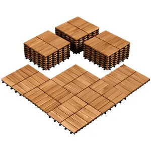 Costoffs 27-Pack Wood Plastic Interlocking Flooring Tiles, 12.5"x12.5" Waterproof Acacia Wood Floor Tiles for Outdoor Patio, Garden, Poolside & Indoor Decor