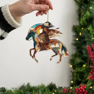 Native Warrior Chief Horse Ornament - Unique Christmas Tree Decoration