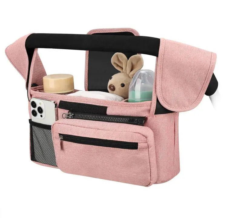 Practical Multi-Compartment Universal Stroller Organizer with Insulated Cup Holders, 6H Bottle Cooling, Detachable Phone Bag, Shoulder Strap, Oxford Cloth Fits Uppababy/Baby Jogger/Britax – Grab & Go!