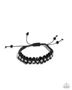 Paparazzi Embedded Effervescence - Black Adjustable Sliding Knot Bracelet with Black Cording & White Rhinestones