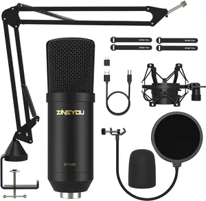 ZINGYOU USB Condenser Microphone, 96KHz/24Bit Plug & Play Cardioid Computer Mic Kit for PC Recording, Gaming, Live Streaming, Voice Over, YouTube, Twitch,with Upgraded Boom Arm, ZY-UA2