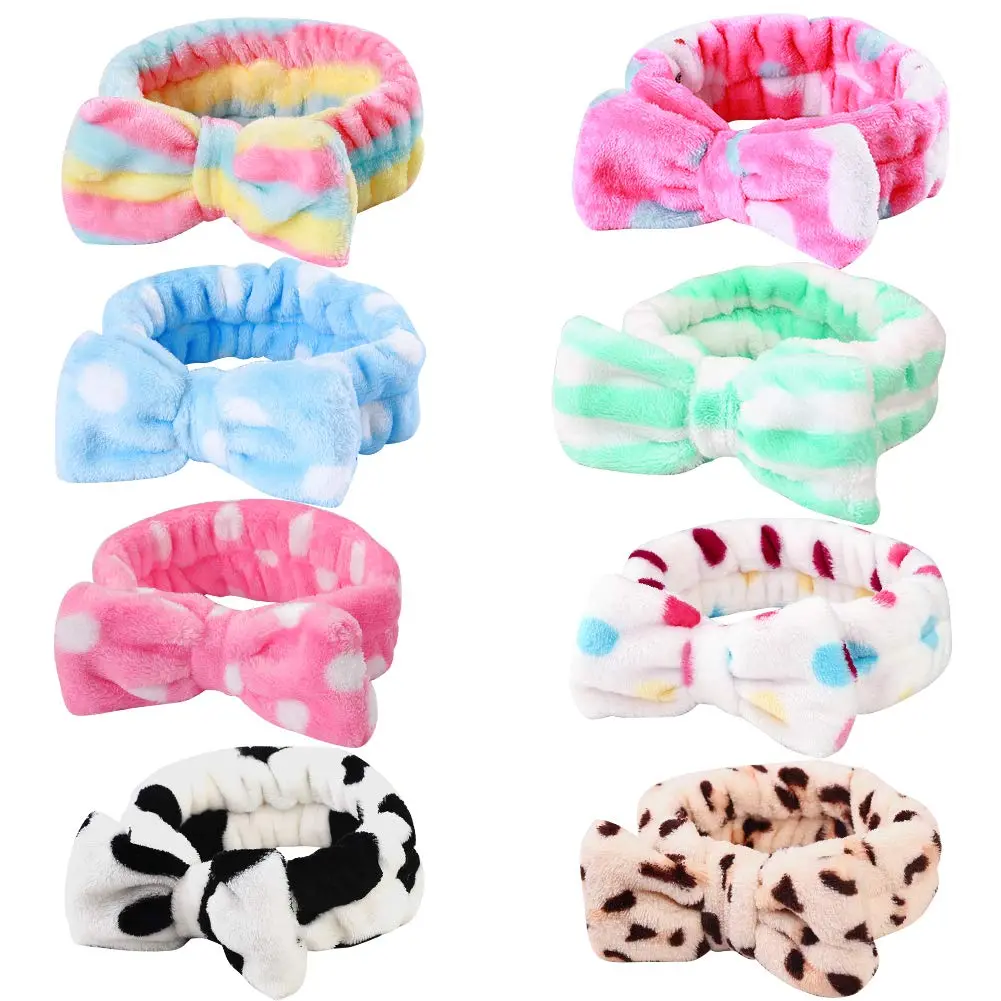 8 Pack Bow Headbands - Coral Fleece Terry Cloth Facial Hair Bands for Washing , Shower & 8 Pack Bow Headbands - Coral Fleece Terry Cloth Facial Hair Bands for Washing , Shower &