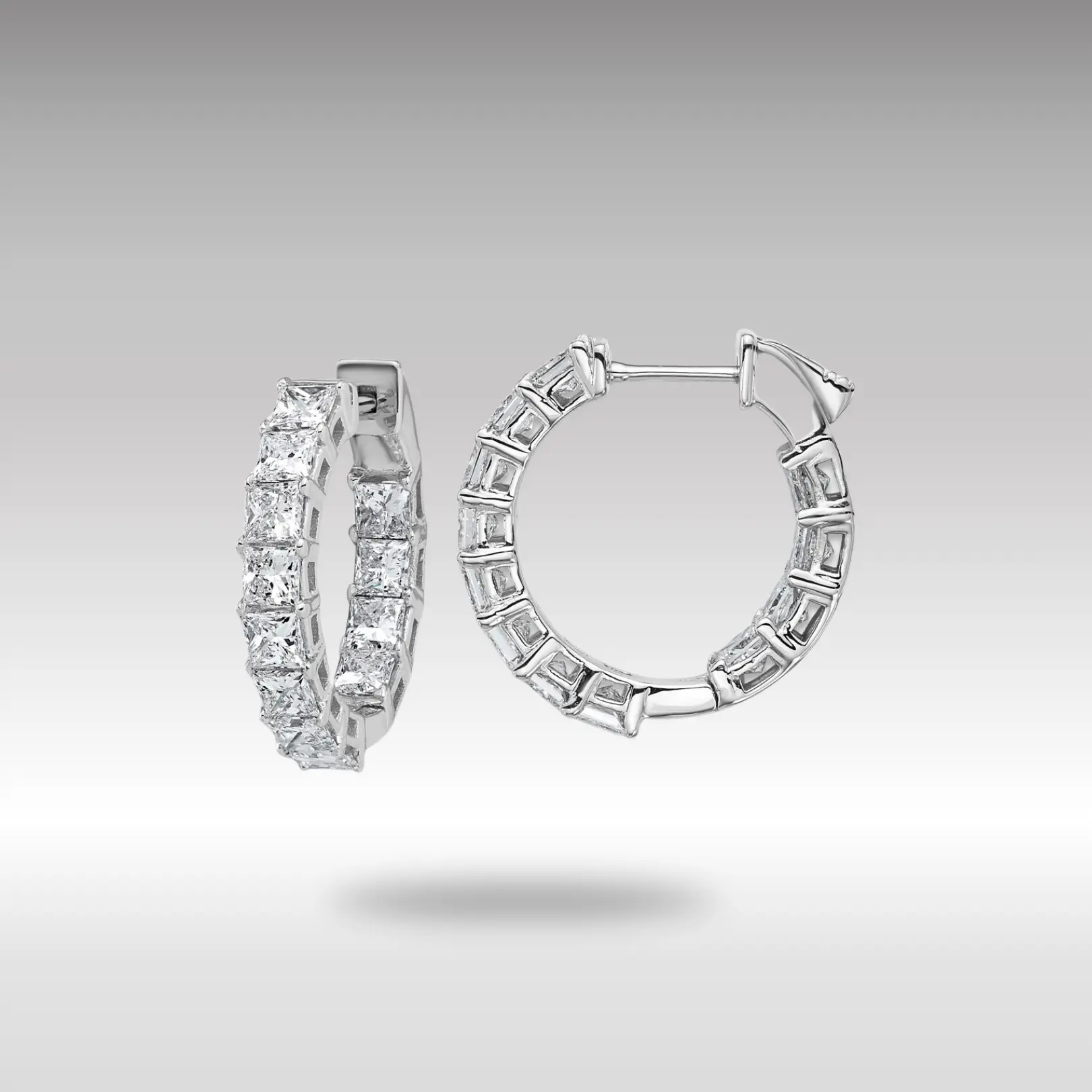 14K Gold Inside/Outside Lab Grown VS DEF Princess Diamond Hoop Earrings - Model EM10707C-WLD