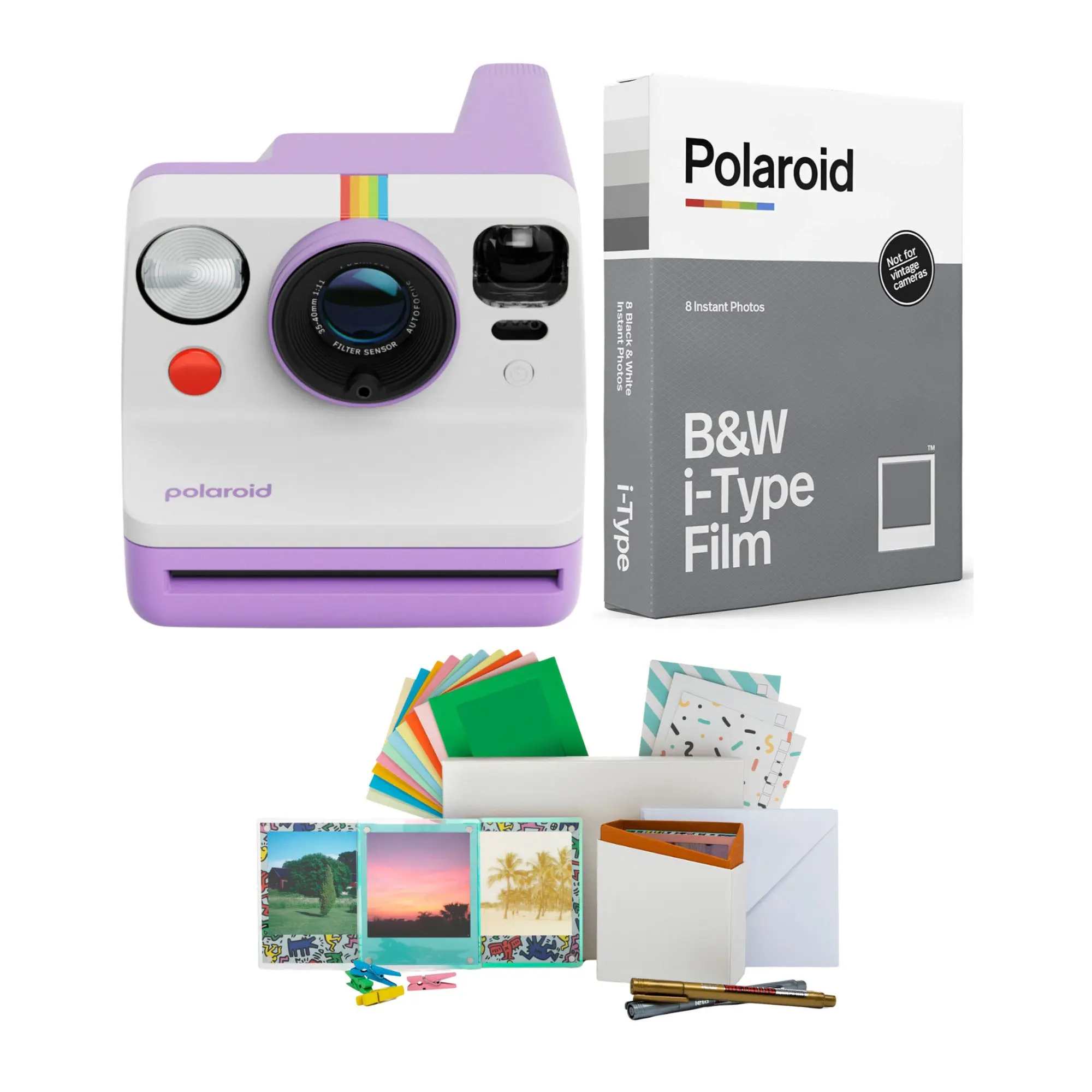 Polaroid Now Generation 3 Purple Rechargeable Analog Instant Camera Bundle with Tripod Mount