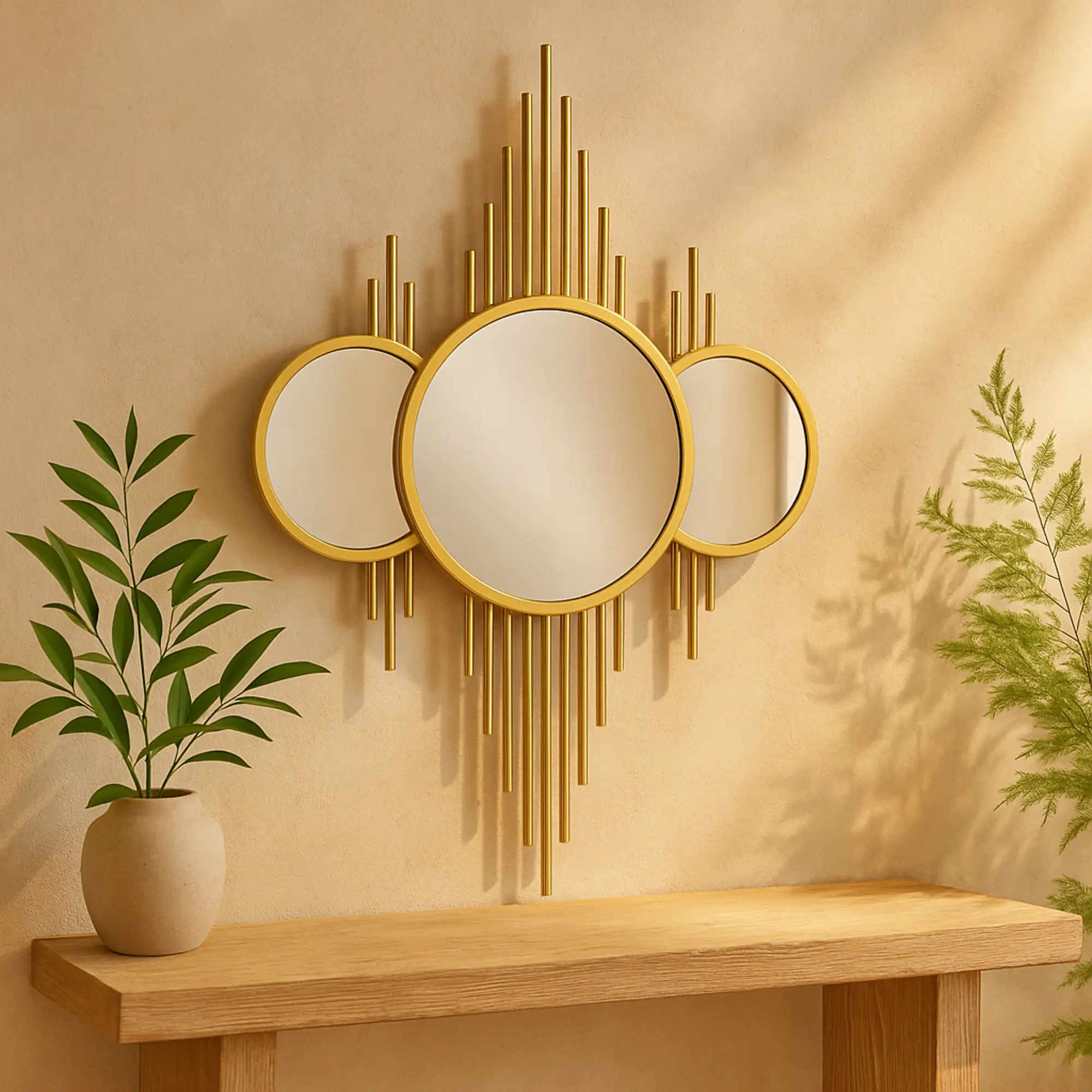 CosmoLiving by Cosmopolitan Minimalist Geometric Gold Iron Light-Up Wall Mirror, Home Decor Mirror for Living Room